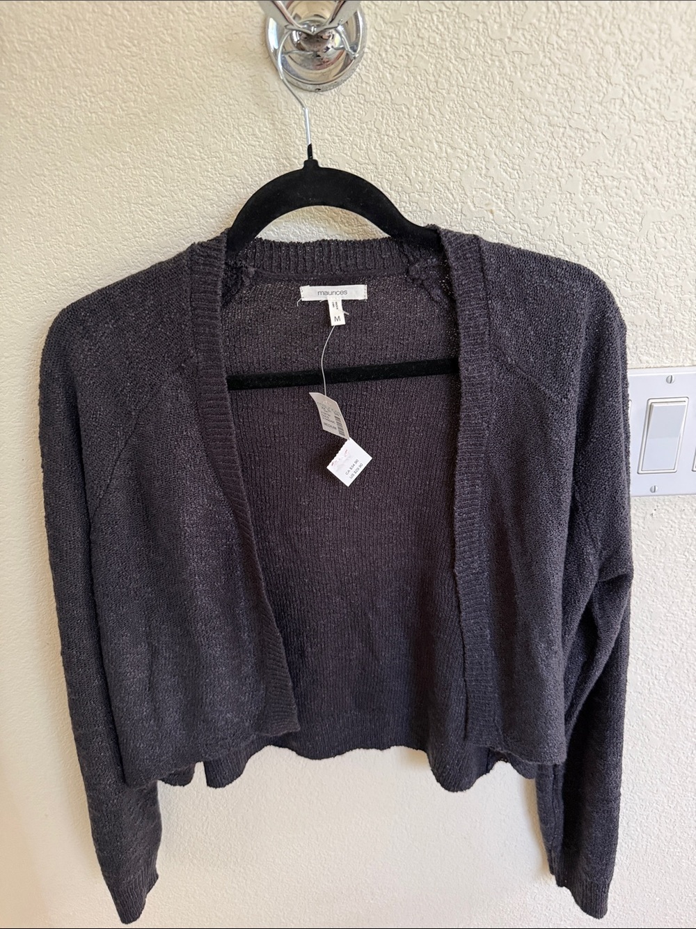 Mango Charcoal Open-Front Cropped Cardigan